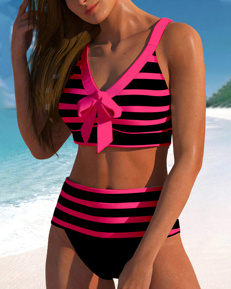 Bikinis taille haute à rayures