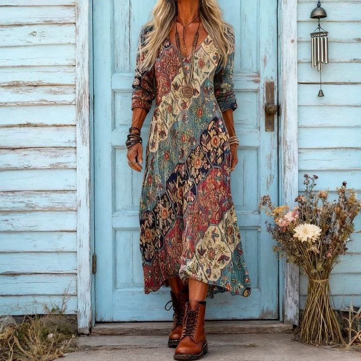 Evelyn | Robe décontractée à manches longues inspirée du vintage