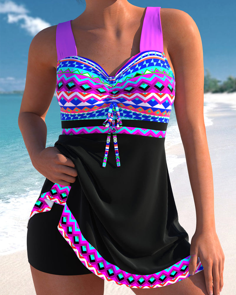 Maillot de bain avec cordon de serrage et motif rayé