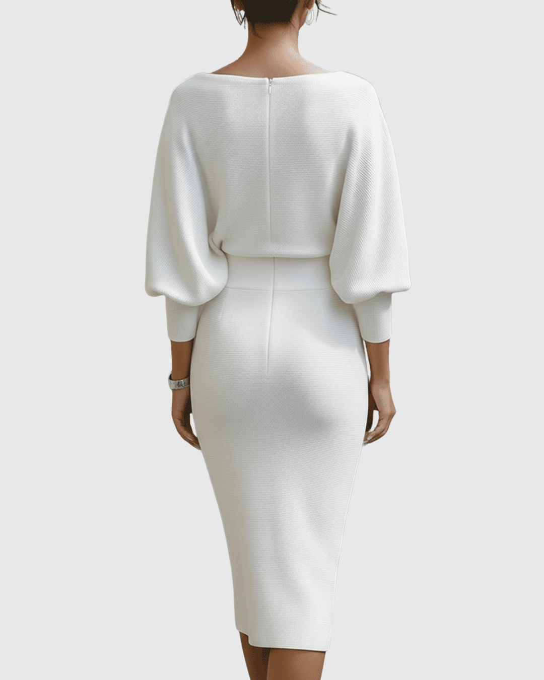 Ismeria | Robe Midi Drapée à Manches Chauve-Souris Blanche