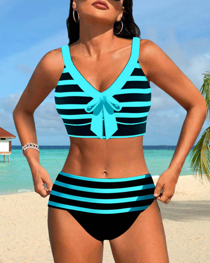 Bikinis taille haute à rayures