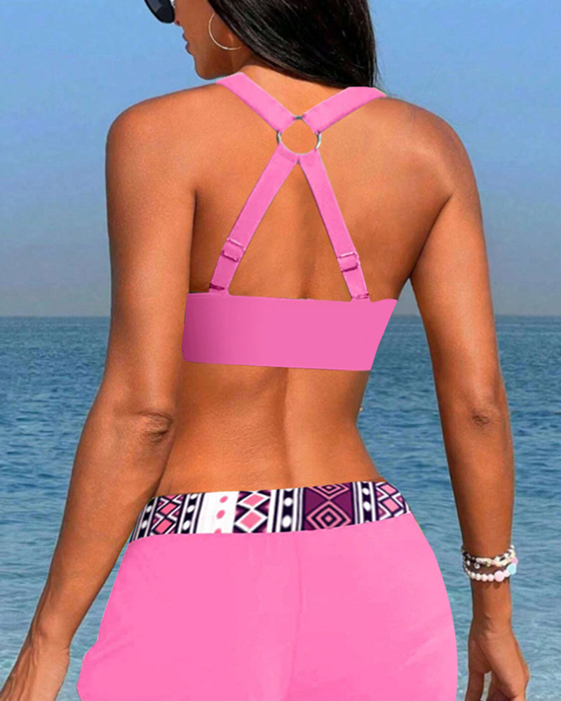 Bikinis taille haute avec motif géométrique