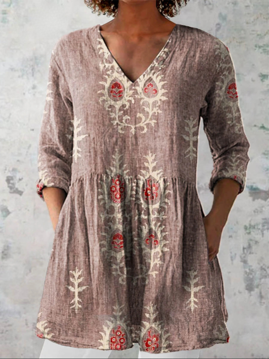 Maeve | Chemise Col V Longue Vintage