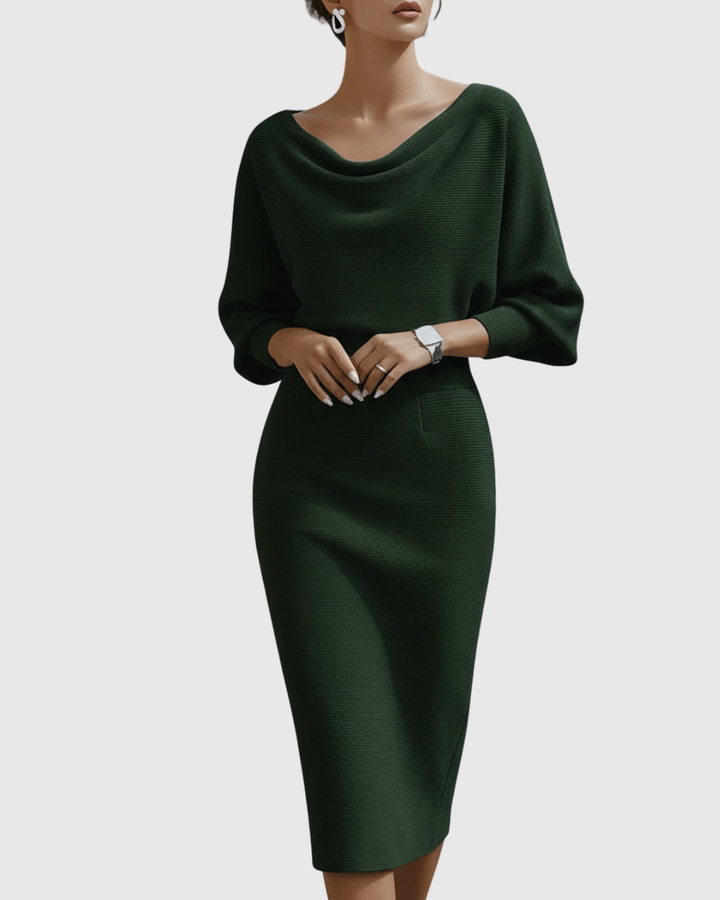 Ismeria | Robe Midi Drapée à Manches Chauve-Souris Blanche