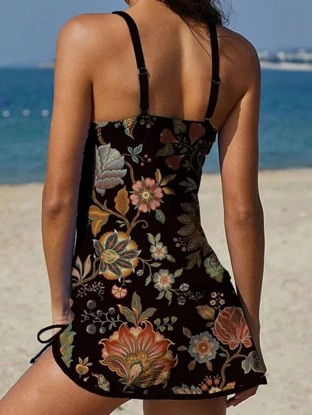 Fiesta | Ensemble de tankini floral avec graphique couvrant le ventre