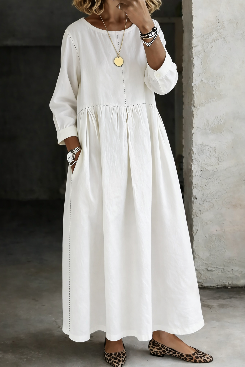 Melissa | Robe en Jean à Col Rond et Manches Longues
