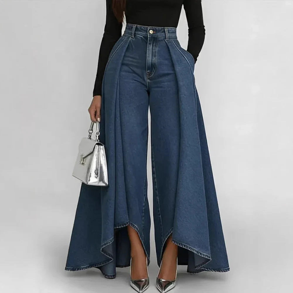 Margaret | Pantalon en denim large à taille haute et asymétrique