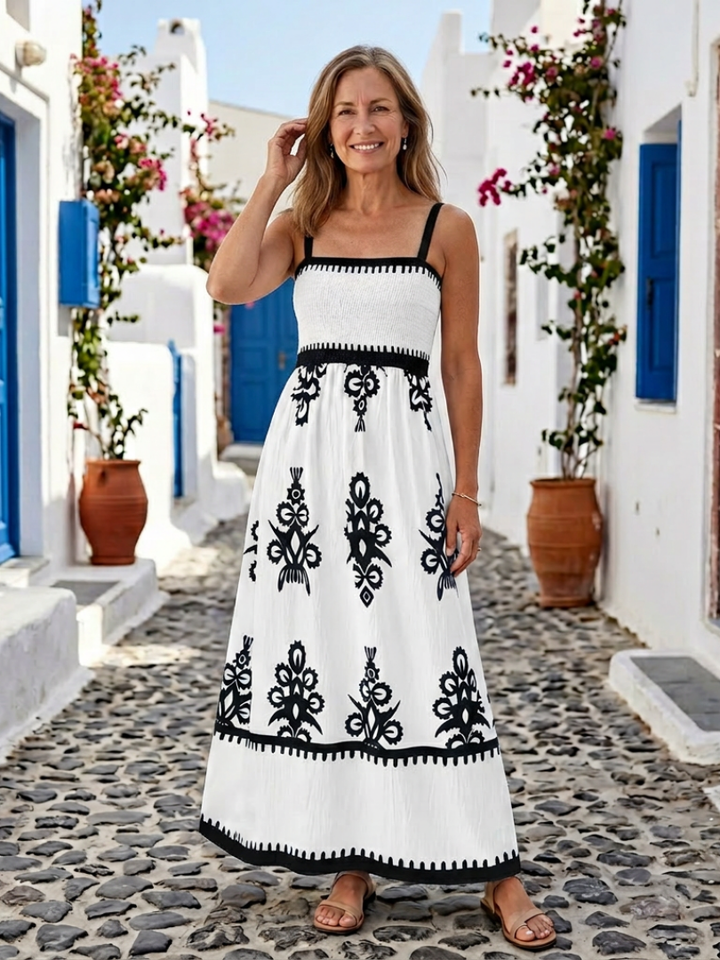 Odelina | Robe longue élégante et confortable à corsage smocké, sans manches