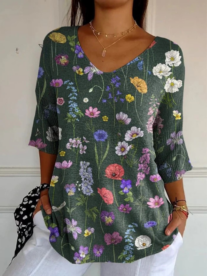 Pull en tricot décontracté à motif botanique printanier pour femmes