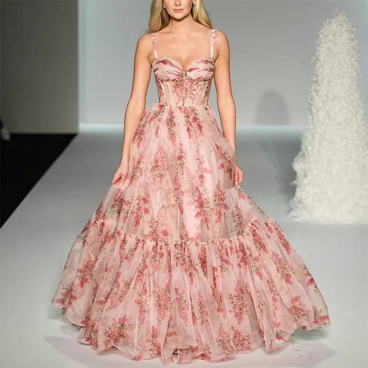 Robe Maxi en Tulle à Volants Élyséens