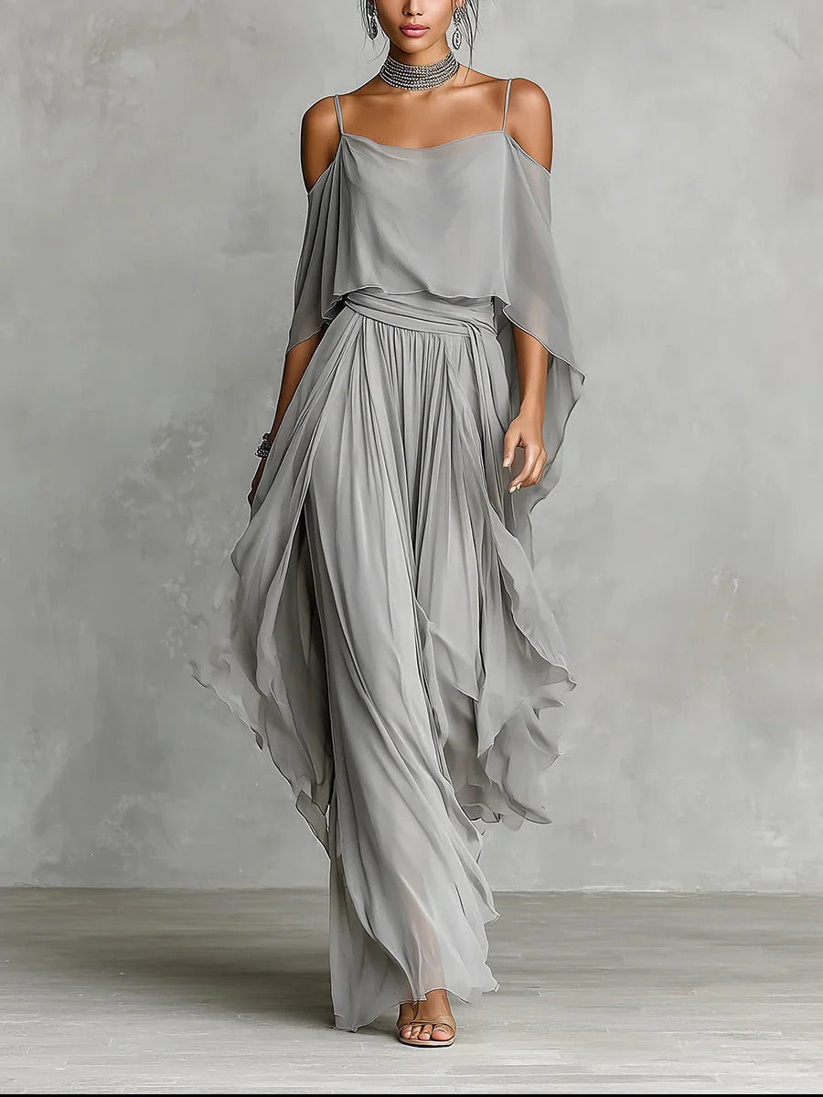 Isabella | Ensemble gris complet avec top à bretelles et pantalon léger