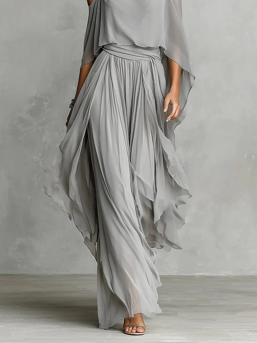 Isabella | Ensemble gris complet avec top à bretelles et pantalon léger
