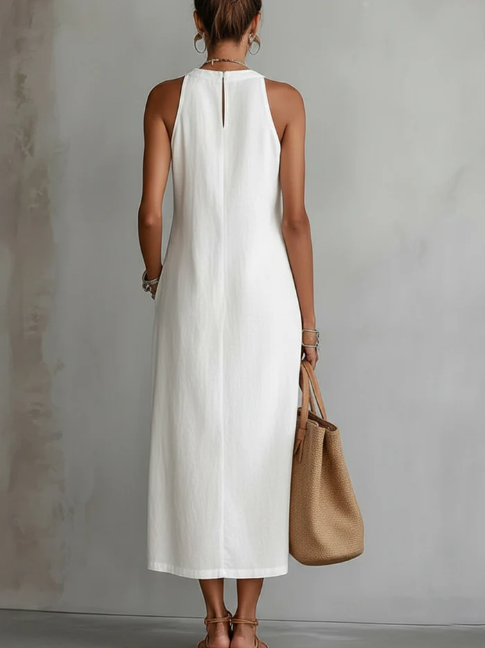 Francine | Robe midi en lin à col mao
