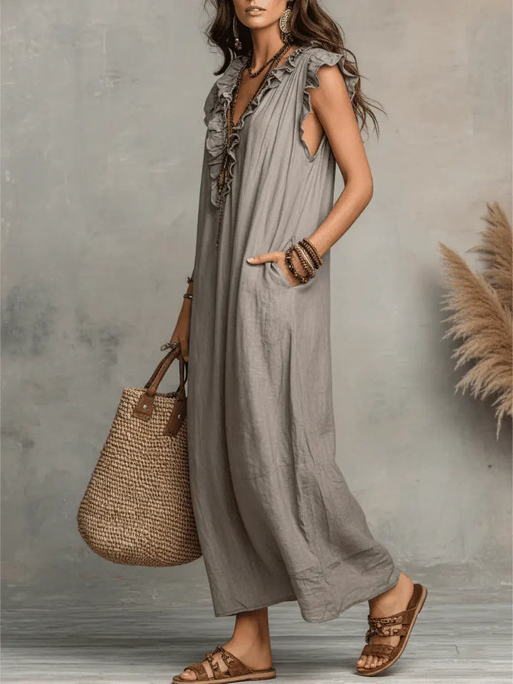 Camélia | Robe longue bohème en lin et coton