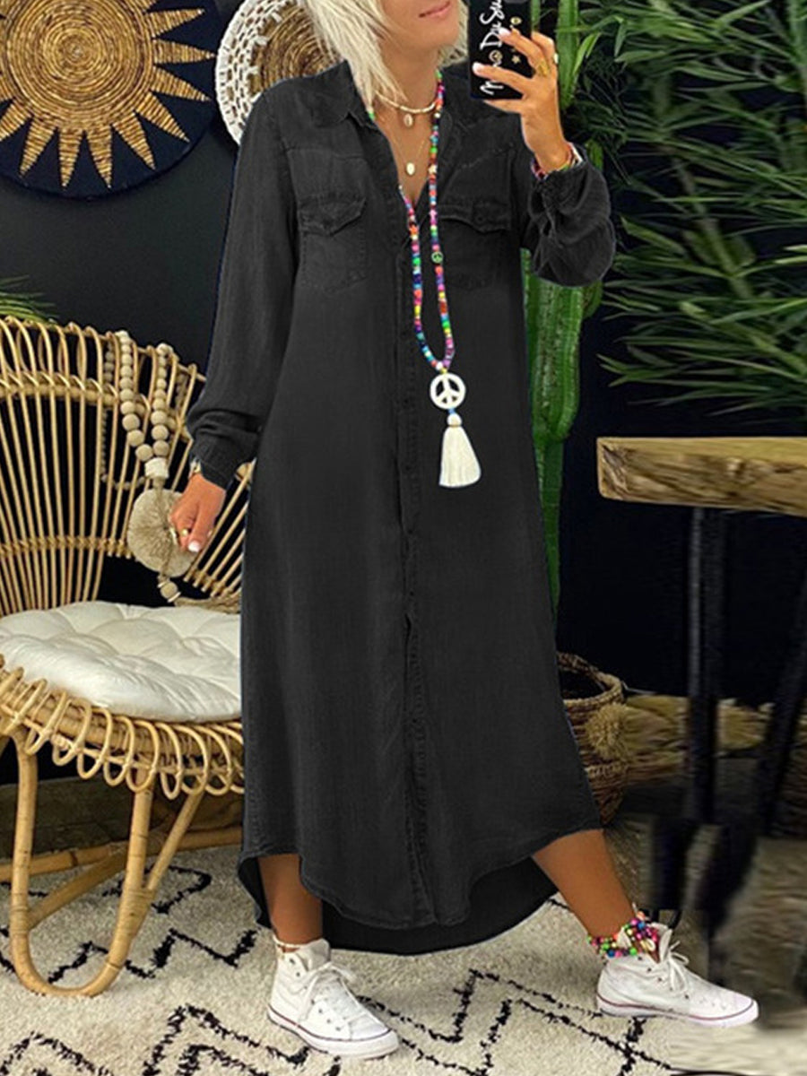 Helen | Robe Chemise en Jean Longue Élégante Décontractée